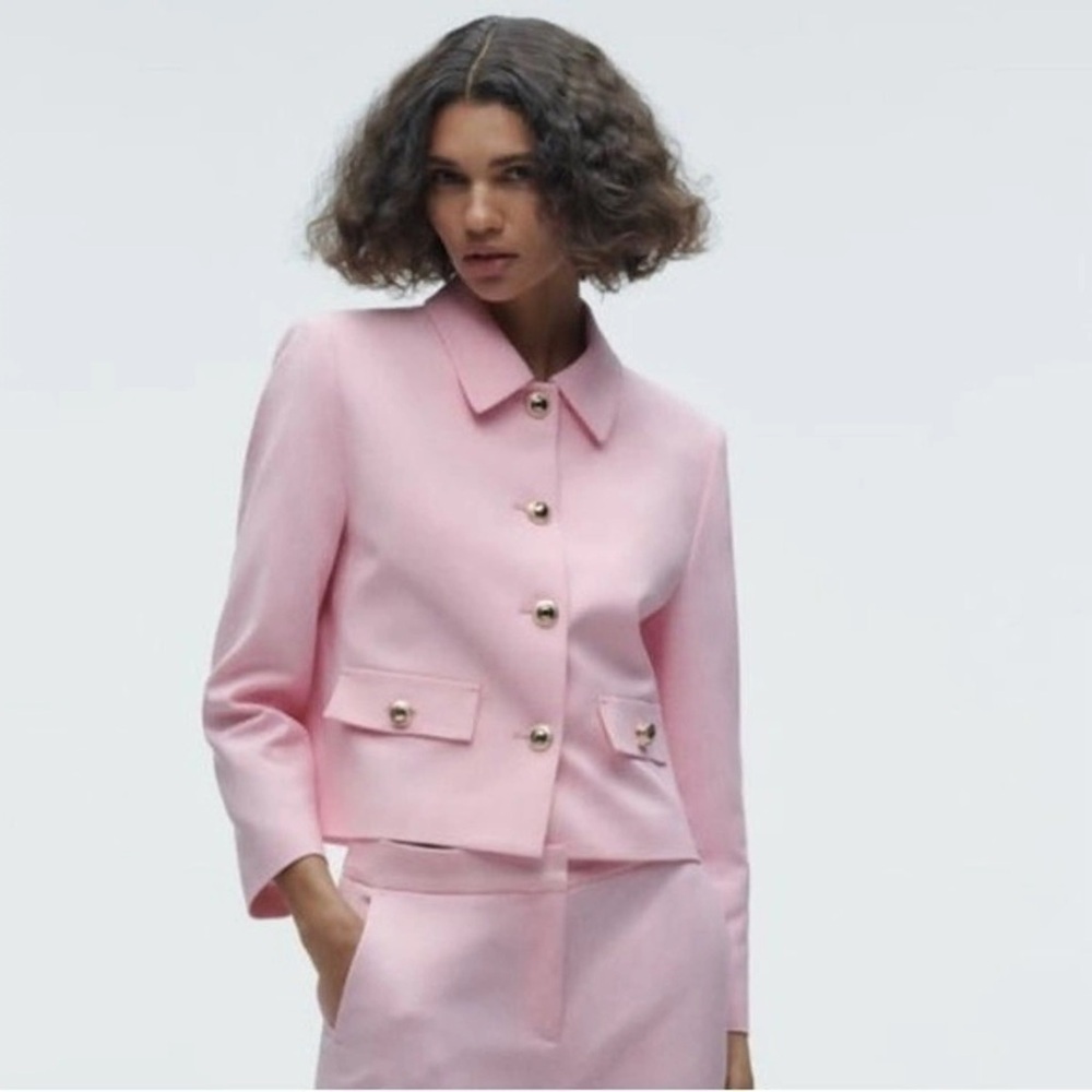 ZARA METAL BUTTON JACKET Blazer Coat PINK